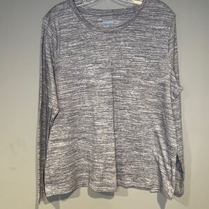 Womens Basic Editions Size Large Navy Gray Stripe Long Sleeve Tshirt Tunic